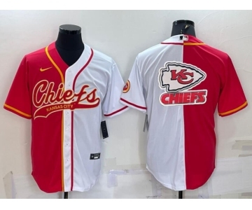 Men's Kansas City Chiefs Red White Team Big Logo With Patch Cool Base Stitched Baseball Jersey