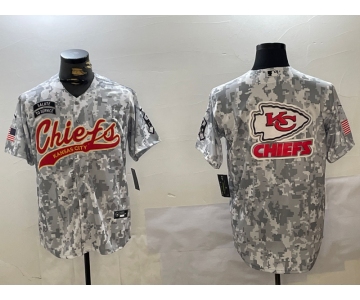 Men's Kansas City Chiefs Team Logo 2024 Arctic Camo Salute to Service Stitched Baseball Jerseys