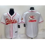 Men's Kansas City Chiefs White Team Big Logo With Patch Cool Base Stitched Baseball Jersey