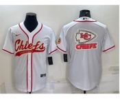 Men's Kansas City Chiefs White Team Big Logo With Patch Cool Base Stitched Baseball Jersey