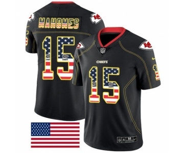 Men's Nike Kansas City Chiefs #15 Patrick Mahomes Limited Black Rush USA Flag NFL Jersey