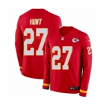 Men's Nike Kansas City Chiefs #27 Kareem Hunt Limited Red Therma Long Sleeve NFL Jersey