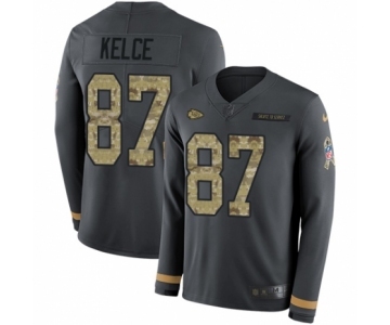 Men's Nike Kansas City Chiefs #87 Travis Kelce Limited Black Salute to Service Therma Long Sleeve NFL Jersey