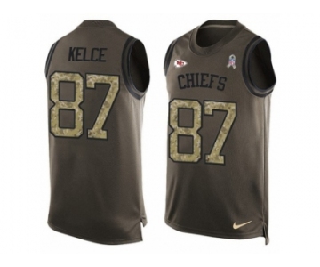 Men's Nike Kansas City Chiefs #87 Travis Kelce Limited Green Salute to Service Tank Top NFL Jersey