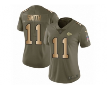 Women Nike Kansas City Chiefs #11 Alex Smith Limited Olive Gold 2017 Salute to Service NFL Jersey