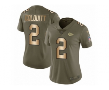 Women Nike Kansas City Chiefs #2 Dustin Colquitt Limited Olive Gold 2017 Salute to Service NFL Jersey