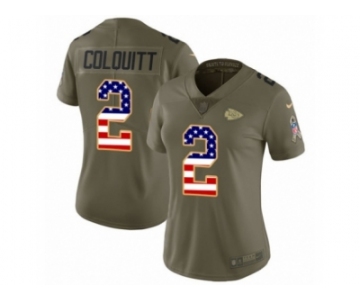 Women Nike Kansas City Chiefs #2 Dustin Colquitt Limited Olive USA Flag 2017 Salute to Service NFL Jersey