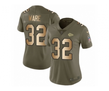 Women Nike Kansas City Chiefs #32 Spencer Ware Limited Olive Gold 2017 Salute to Service NFL Jersey