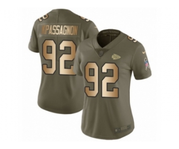 Women Nike Kansas City Chiefs #92 Tanoh Kpassagnon Limited Olive Gold 2017 Salute to Service NFL Jersey