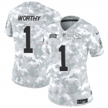 Women's Kansas City Chiefs #1 Xavier Worthy 2024 F.U.S.E Arctic Camo Salute To Service Limited Stitched Football Jersey