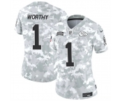 Women's Kansas City Chiefs #1 Xavier Worthy 2024 F.U.S.E Arctic Camo Salute To Service Limited Stitched Football Jersey