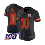 Women's Kansas City Chiefs #10 Tyreek Hill Limited Black Rush Vapor Untouchable 100th Season Football Jersey