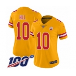 Women's Kansas City Chiefs #10 Tyreek Hill Limited Gold Inverted Legend 100th Season Football Jersey