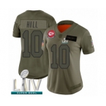 Women's Kansas City Chiefs #10 Tyreek Hill Limited Olive 2019 Salute to Service Super Bowl LIV Bound Football Jersey