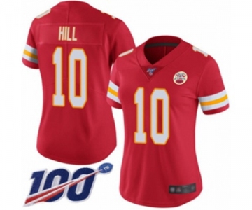 Women's Kansas City Chiefs #10 Tyreek Hill Red Team Color Vapor Untouchable Limited Player 100th Season Football Jersey