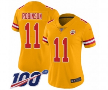 Women's Kansas City Chiefs #11 Demarcus Robinson Limited Gold Inverted Legend 100th Season Football Jersey