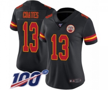 Women's Kansas City Chiefs #13 Sammie Coates Limited Black Rush Vapor Untouchable 100th Season Football Jersey