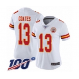 Women's Kansas City Chiefs #13 Sammie Coates White Vapor Untouchable Limited Player 100th Season Football Jersey