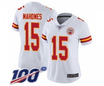 Women's Kansas City Chiefs #15 Patrick Mahomes II White Vapor Untouchable Limited Player 100th Season Football Jersey