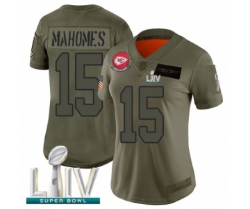 Women's Kansas City Chiefs #15 Patrick Mahomes Limited Olive 2019 Salute to Service Super Bowl LIV Bound Football Jersey