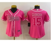 Women's Kansas City Chiefs #15 Patrick Mahomes Pink With Patch Cool Base Stitched Baseball Jersey