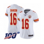 Women's Kansas City Chiefs #16 Len Dawson White Vapor Untouchable Limited Player 100th Season Football Jersey