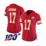 Women's Kansas City Chiefs #17 Mecole Hardman Red Team Color Vapor Untouchable Limited Player 100th Season Football Jersey