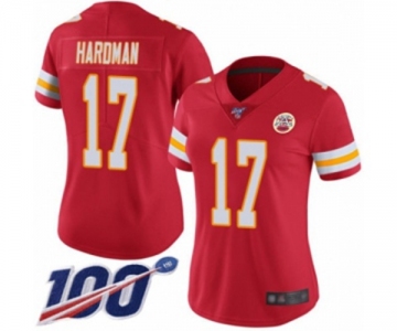 Women's Kansas City Chiefs #17 Mecole Hardman Red Team Color Vapor Untouchable Limited Player 100th Season Football Jersey