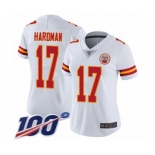 Women's Kansas City Chiefs #17 Mecole Hardman White Vapor Untouchable Limited Player 100th Season Football Jersey