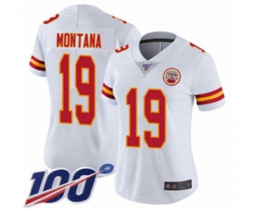 Women's Kansas City Chiefs #19 Joe Montana White Vapor Untouchable Limited Player 100th Season Football Jersey