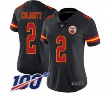 Women's Kansas City Chiefs #2 Dustin Colquitt Limited Black Rush Vapor Untouchable 100th Season Football Jersey