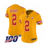 Women's Kansas City Chiefs #2 Dustin Colquitt Limited Gold Inverted Legend 100th Season Football Jersey