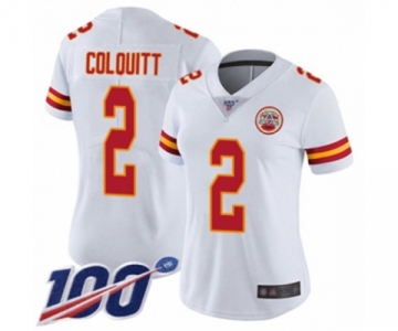 Women's Kansas City Chiefs #2 Dustin Colquitt White Vapor Untouchable Limited Player 100th Season Football Jersey