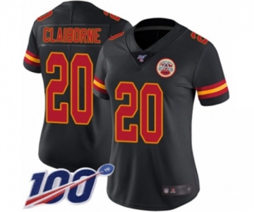 Women's Kansas City Chiefs #20 Morris Claiborne Limited Black Rush Vapor Untouchable 100th Season Football Jersey