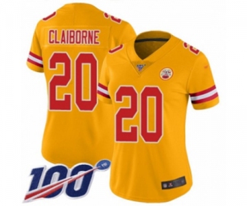 Women's Kansas City Chiefs #20 Morris Claiborne Limited Gold Inverted Legend 100th Season Football Jersey