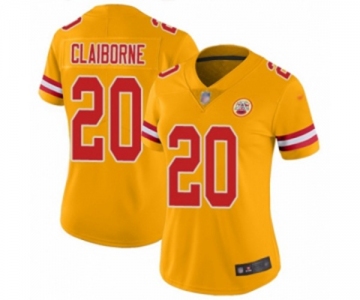 Women's Kansas City Chiefs #20 Morris Claiborne Limited Gold Inverted Legend Football Jersey