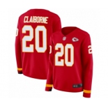 Women's Kansas City Chiefs #20 Morris Claiborne Limited Red Therma Long Sleeve Football Jersey