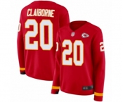 Women's Kansas City Chiefs #20 Morris Claiborne Limited Red Therma Long Sleeve Football Jersey