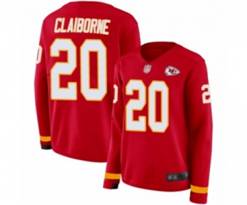 Women's Kansas City Chiefs #20 Morris Claiborne Limited Red Therma Long Sleeve Football Jersey