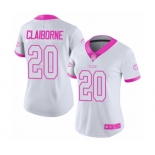 Women's Kansas City Chiefs #20 Morris Claiborne Limited White Pink Rush Fashion Football Jersey