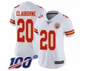 Women's Kansas City Chiefs #20 Morris Claiborne White Vapor Untouchable Limited Player 100th Season Football Jersey