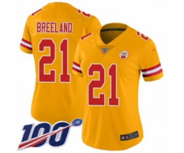 Women's Kansas City Chiefs #21 Bashaud Breeland Limited Gold Inverted Legend 100th Season Football Jersey