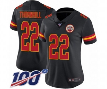 Women's Kansas City Chiefs #22 Juan Thornhill Limited Black Rush Vapor Untouchable 100th Season Football Jersey