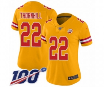 Women's Kansas City Chiefs #22 Juan Thornhill Limited Gold Inverted Legend 100th Season Football Jersey