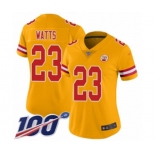 Women's Kansas City Chiefs #23 Armani Watts Limited Gold Inverted Legend 100th Season Football Jersey