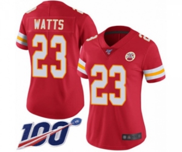 Women's Kansas City Chiefs #23 Armani Watts Red Team Color Vapor Untouchable Limited Player 100th Season Football Jersey