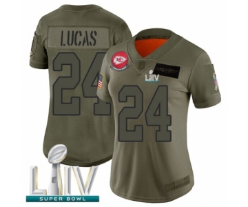 Women's Kansas City Chiefs #24 Jordan Lucas Limited Olive 2019 Salute to Service Super Bowl LIV Bound Football Jersey