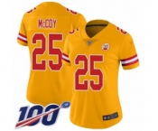 Women's Kansas City Chiefs #25 LeSean McCoy Limited Gold Inverted Legend 100th Season Football Jersey