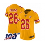 Women's Kansas City Chiefs #26 Damien Williams Limited Gold Inverted Legend 100th Season Football Jersey