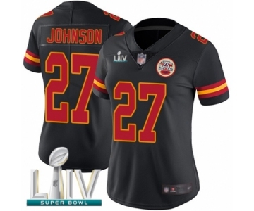 Women's Kansas City Chiefs #27 Larry Johnson Limited Black Rush Vapor Untouchable Super Bowl LIV Bound Football Jersey